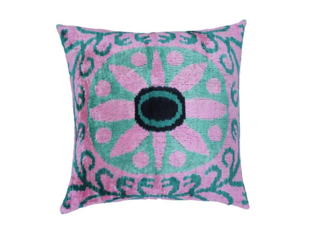 Bed Pillows |  Canvello Handmade Velvet Green And Pink Pillow | 20 X 20 In (50 X 50 Cm) Bed Pillows Bed Pillows