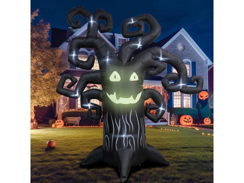 Holiday Decor |  2023 Halloween Inflatables 8 Ft Black Dead Tree With Led Lights Fluorescent Paint Month Eyes Halloween Inflatables Tree Blow Up Yard Lawn Holiday Decor Decor Barbie