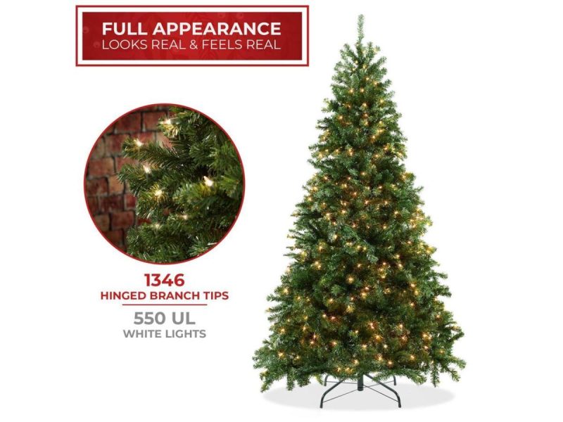 Holiday Decor |  Casafield 7.5Ft Realistic Pre-Lit Green Spruce Artificial Holiday Christmas Tree With Sturdy Metal Stand Decor Casafield