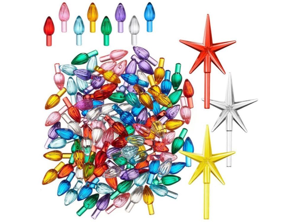 Holiday Decor |  Casafield Ceramic Christmas Tree Replacement Lights – 108 Multi-Color Bulbs And 3 Star Toppers Decor Casafield