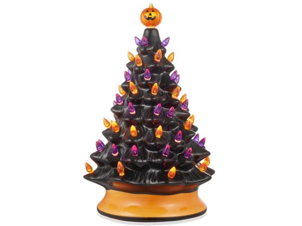 Holiday Decor |  Casafield Hand-Painted Ceramic Halloween Tree, 15-Inch Pre-Lit Decoration With 128 Multi-Color Lights, Jack-O-Lantern And Star Toppers Casafield