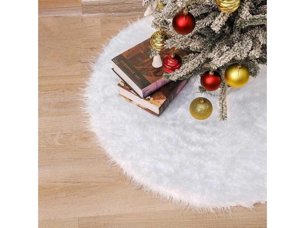 Holiday Decor |  Christmas Tree Skirt Snowy White Faux Plush Fur Floor Ornament Xmas Party Decor Decor Holiday Decor