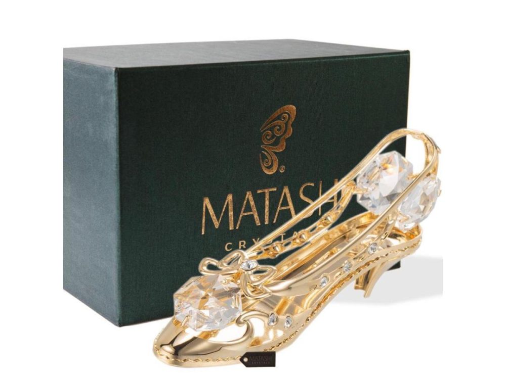 Holiday Decor |  Matashi 24K Gold Plated Crystal Studded Lady Shoe Ornament Decor Holiday Decor