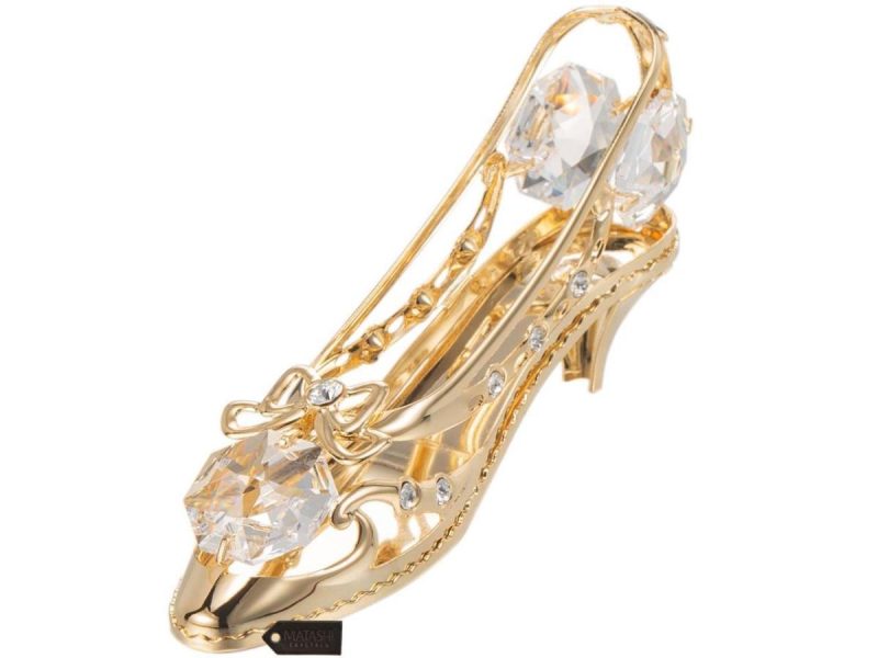 Holiday Decor |  Matashi 24K Gold Plated Crystal Studded Lady Shoe Ornament Decor Holiday Decor