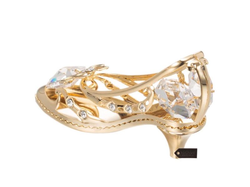 Holiday Decor |  Matashi 24K Gold Plated Crystal Studded Lady Shoe Ornament Decor Holiday Decor