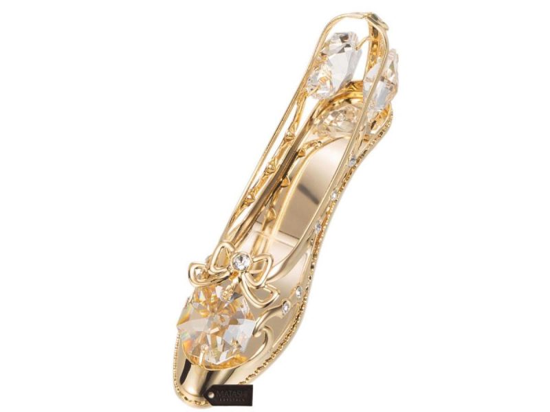 Holiday Decor |  Matashi 24K Gold Plated Crystal Studded Lady Shoe Ornament Decor Holiday Decor