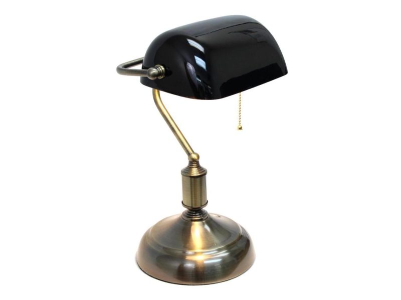 Holiday Decor |  Simple Designs Executive Banker’s Desk Lamp With Glass Shade, Black Decor Holiday Decor