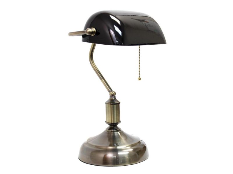 Holiday Decor |  Simple Designs Executive Banker’s Desk Lamp With Glass Shade, Black Decor Holiday Decor