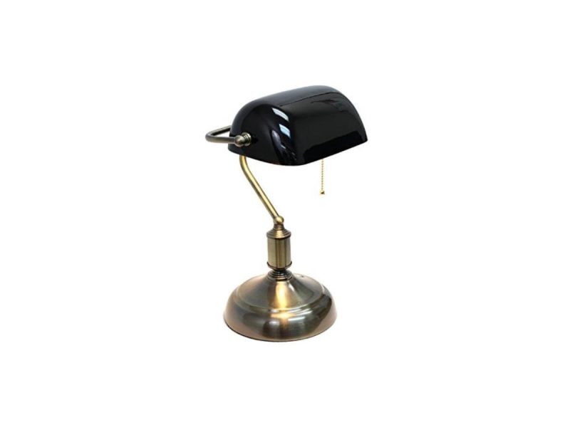 Holiday Decor |  Simple Designs Executive Banker’s Desk Lamp With Glass Shade, Black Decor Holiday Decor