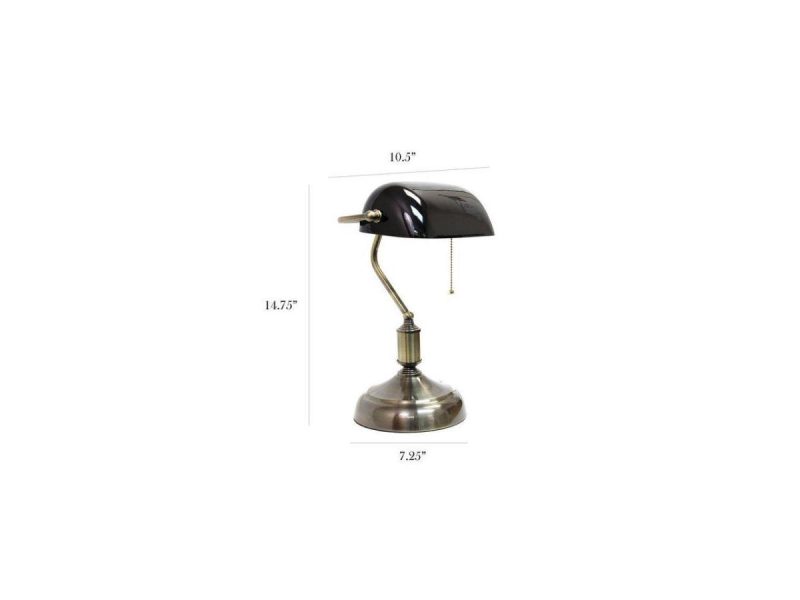 Holiday Decor |  Simple Designs Executive Banker’s Desk Lamp With Glass Shade, Black Decor Holiday Decor