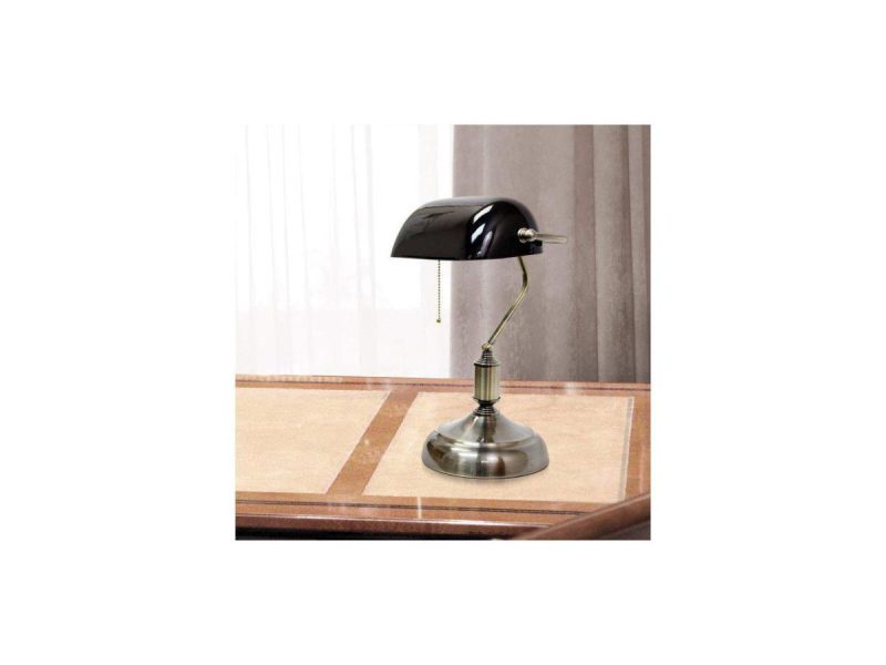 Holiday Decor |  Simple Designs Executive Banker’s Desk Lamp With Glass Shade, Black Decor Holiday Decor