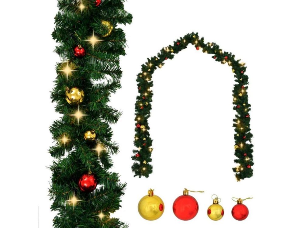 Holiday Decor |  Vidaxl Christmas Garland Artificial Xmas Garland With Baubles And Led Lights Decor Holiday Decor