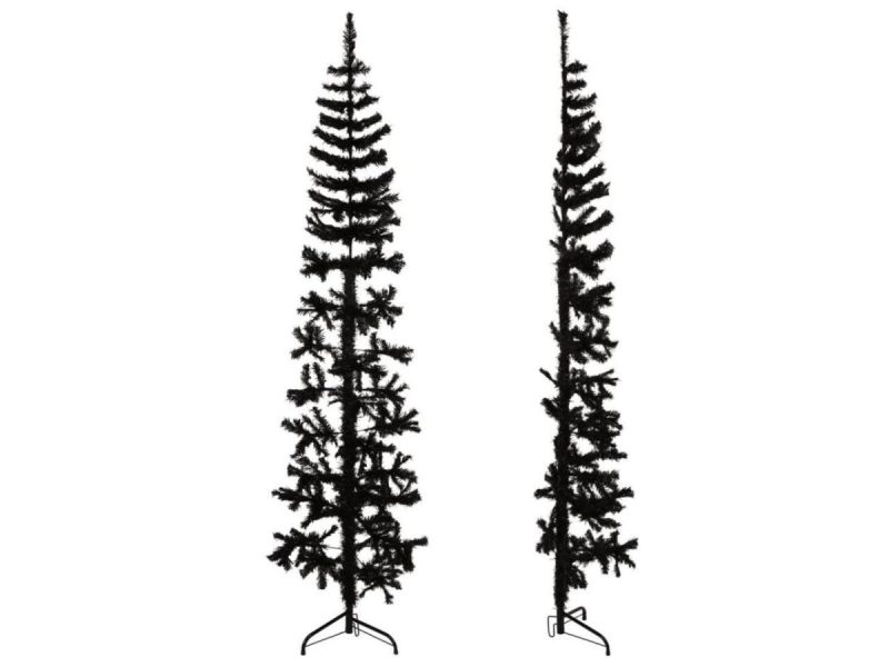 Holiday Decor |  Vidaxl Christmas Tree Decor Slim Artificial Half Xmas Tree With Stand Black Decor Holiday Decor