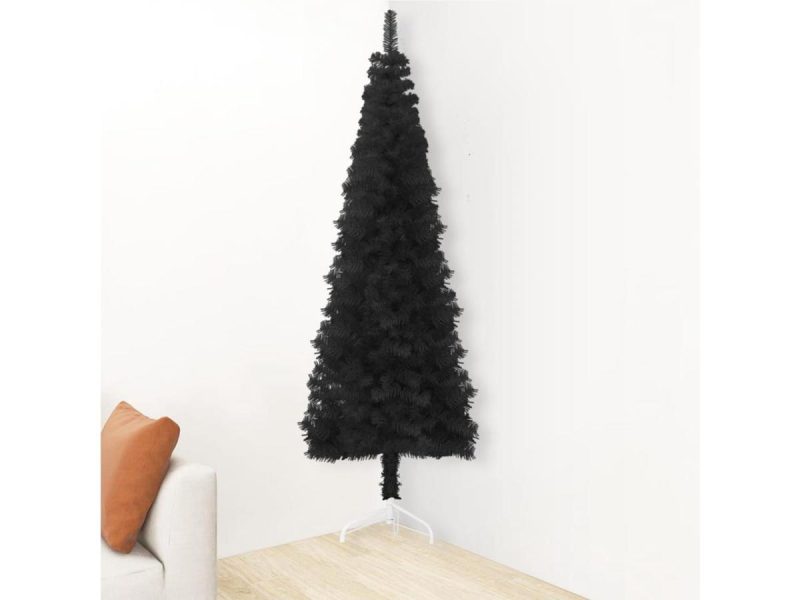 Holiday Decor |  Vidaxl Christmas Tree Decor Slim Artificial Half Xmas Tree With Stand Black Decor Holiday Decor