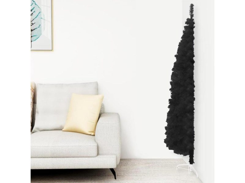 Holiday Decor |  Vidaxl Christmas Tree Decor Slim Artificial Half Xmas Tree With Stand Black Decor Holiday Decor