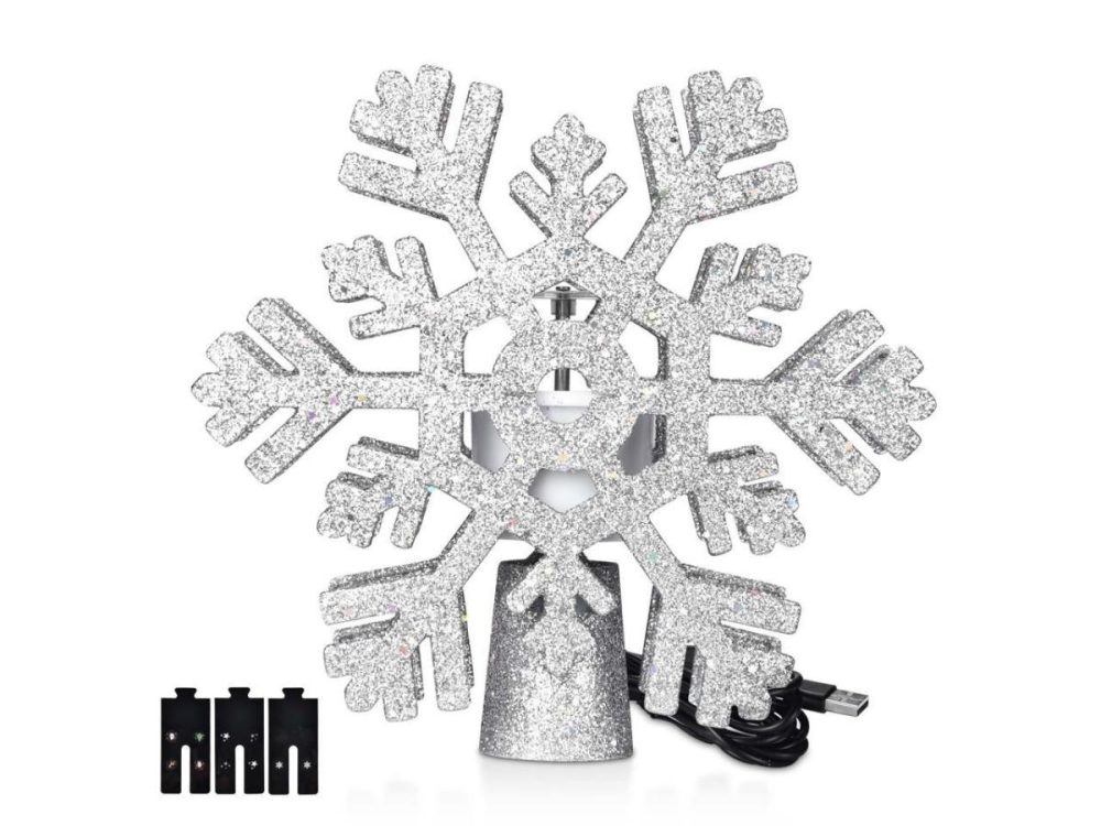 Holiday Decor |  Yescom Christmas Tree Topper Led Lighted 3D Hollow Rotating Snowflake Projector Rotating Christmas Decoration,Silver Decor Holiday Decor