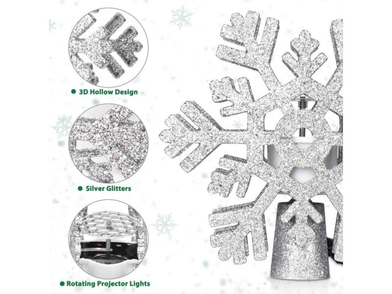 Holiday Decor |  Yescom Christmas Tree Topper Led Lighted 3D Hollow Rotating Snowflake Projector Rotating Christmas Decoration,Silver Decor Holiday Decor