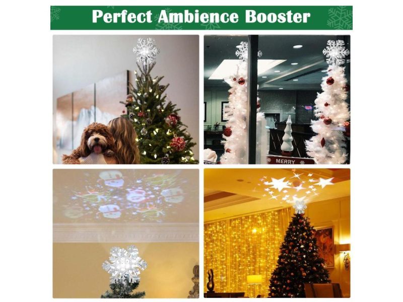 Holiday Decor |  Yescom Christmas Tree Topper Led Lighted 3D Hollow Rotating Snowflake Projector Rotating Christmas Decoration,Silver Decor Holiday Decor