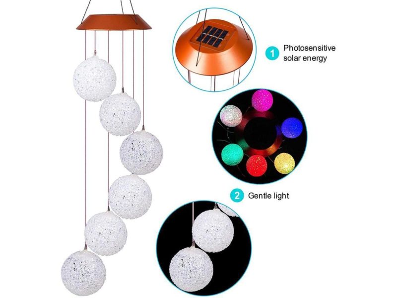 Holiday / String Lights |  Balls Wind Chime, Solar Lights Chimes,Six Balls Solar Wind Chime Outdoor Garden Decor, Yard Decorations Solar Light Mobile, (Gifts For Mom/Grandma, Birthday Bifts For Mom) Decor ESTONE