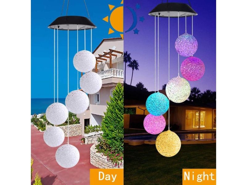 Holiday / String Lights |  Balls Wind Chime, Solar Lights Chimes,Six Balls Solar Wind Chime Outdoor Garden Decor, Yard Decorations Solar Light Mobile, (Gifts For Mom/Grandma, Birthday Bifts For Mom) Decor ESTONE