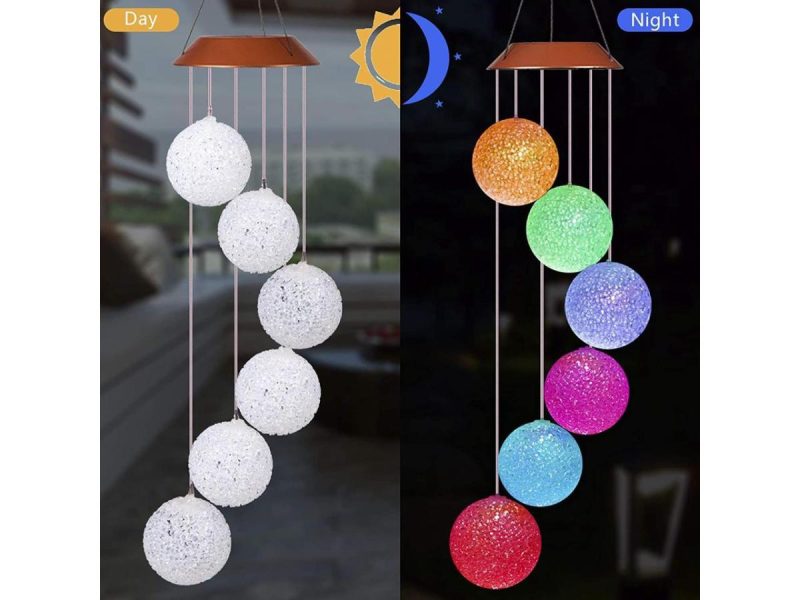 Holiday / String Lights |  Balls Wind Chime, Solar Lights Chimes,Six Balls Solar Wind Chime Outdoor Garden Decor, Yard Decorations Solar Light Mobile, (Gifts For Mom/Grandma, Birthday Bifts For Mom) Decor ESTONE