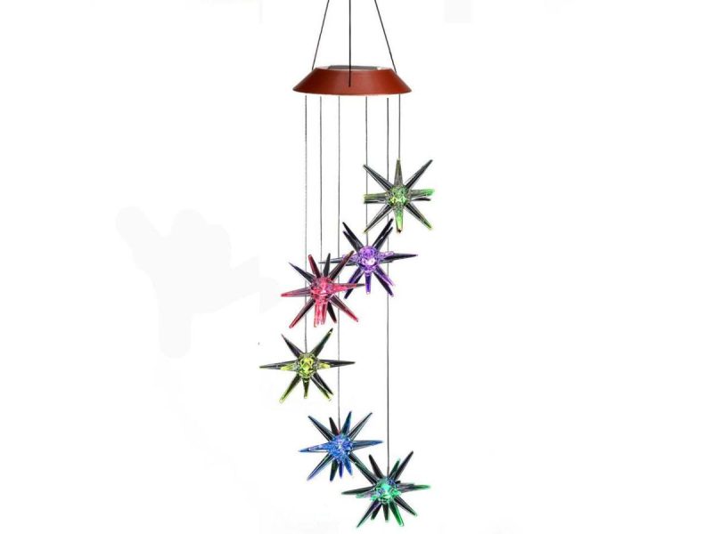 Holiday / String Lights |  Changing Color Solar Powered Waterproof Solar Wind Chime Six Sea Urchins Wind Moblie Led Light, Spiral Spinner Windchime Portable Outdoor Chime For Patio, Deck, Yard, Garden, Home- Sea Urchins Decor ESTONE