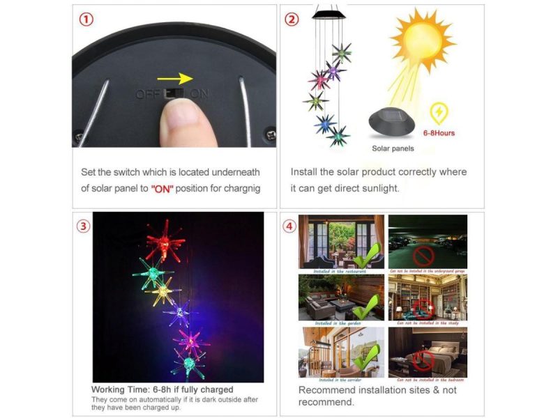 Holiday / String Lights |  Changing Color Solar Powered Waterproof Solar Wind Chime Six Sea Urchins Wind Moblie Led Light, Spiral Spinner Windchime Portable Outdoor Chime For Patio, Deck, Yard, Garden, Home- Sea Urchins Decor ESTONE