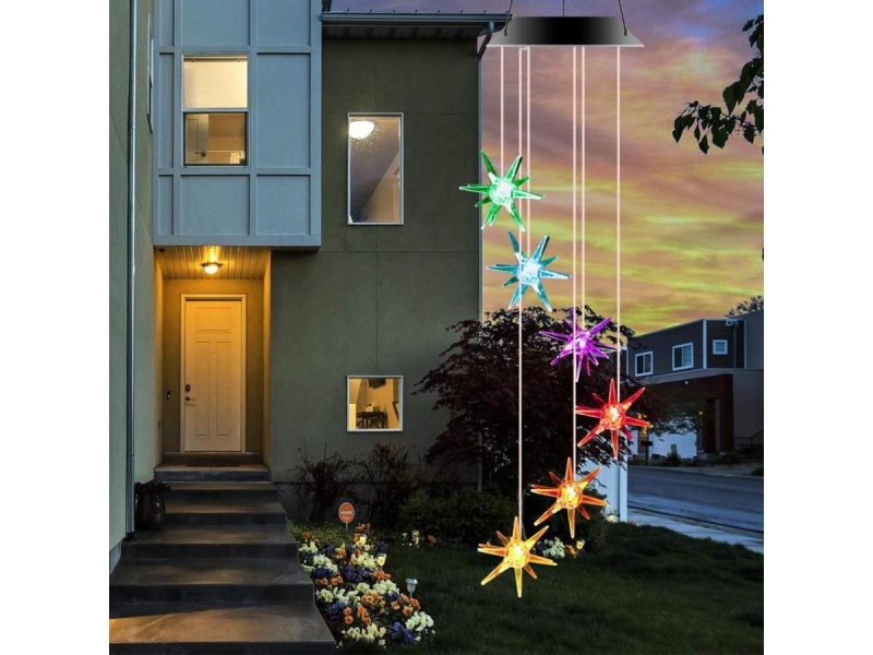 Holiday / String Lights |  Changing Color Solar Powered Waterproof Solar Wind Chime Six Sea Urchins Wind Moblie Led Light, Spiral Spinner Windchime Portable Outdoor Chime For Patio, Deck, Yard, Garden, Home- Sea Urchins Decor ESTONE