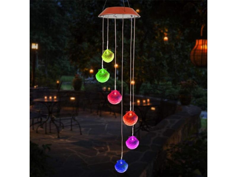 Holiday / String Lights |  Changing Color Solar Powered Waterproof Solar Wind Chime Six Seashells Wind Moblie Led Light, Spiral Spinner Windchime Portable Outdoor Chime For Patio, Deck, Yard, Garden, Home- Seashells Decor ESTONE