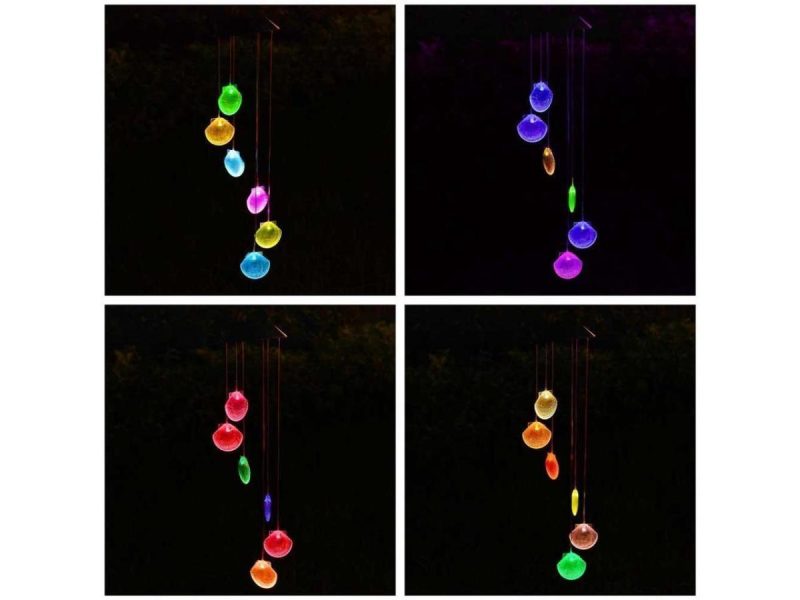 Holiday / String Lights |  Changing Color Solar Powered Waterproof Solar Wind Chime Six Seashells Wind Moblie Led Light, Spiral Spinner Windchime Portable Outdoor Chime For Patio, Deck, Yard, Garden, Home- Seashells Decor ESTONE