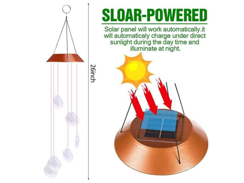 Holiday / String Lights |  Changing Color Solar Powered Waterproof Solar Wind Chime Six Seashells Wind Moblie Led Light, Spiral Spinner Windchime Portable Outdoor Chime For Patio, Deck, Yard, Garden, Home- Seashells Decor ESTONE