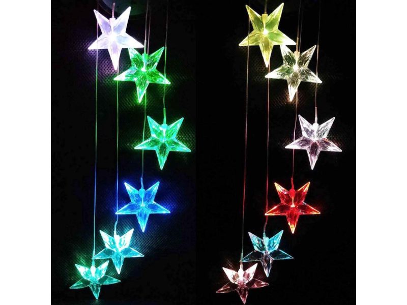 Holiday / String Lights |  Changing Color Solar Powered Waterproof Solar Wind Chime Six Stars Wind Moblie Led Light, Spiral Spinner Windchime Portable Outdoor Chime For Patio, Deck, Yard, Garden, Home- Stars Decor ESTONE