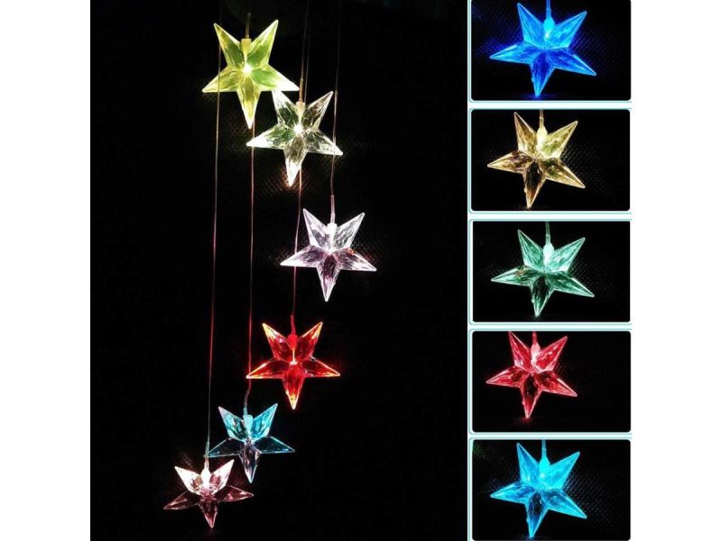 Holiday / String Lights |  Changing Color Solar Powered Waterproof Solar Wind Chime Six Stars Wind Moblie Led Light, Spiral Spinner Windchime Portable Outdoor Chime For Patio, Deck, Yard, Garden, Home- Stars Decor ESTONE