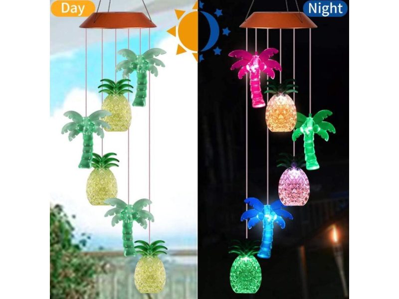 Holiday / String Lights |  Changing Color Solar Powered Waterproof Solar Wind Chime Wind Moblie Led Light, Spiral Spinner Windchime Portable Outdoor Chime For Patio, Deck, Yard, Garden, Home- Pineapple Coconuts Decor ESTONE