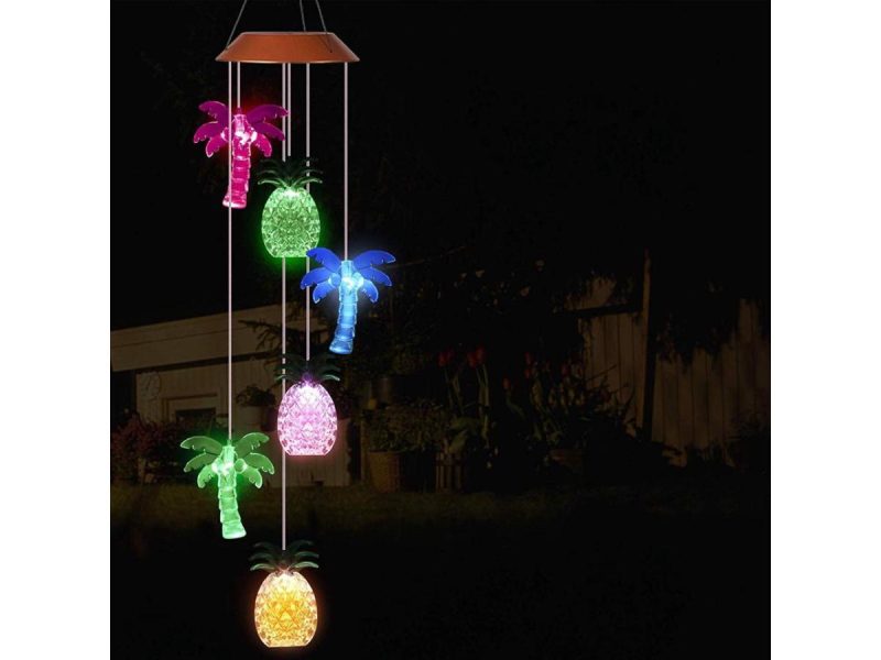 Holiday / String Lights |  Changing Color Solar Powered Waterproof Solar Wind Chime Wind Moblie Led Light, Spiral Spinner Windchime Portable Outdoor Chime For Patio, Deck, Yard, Garden, Home- Pineapple Coconuts Decor ESTONE