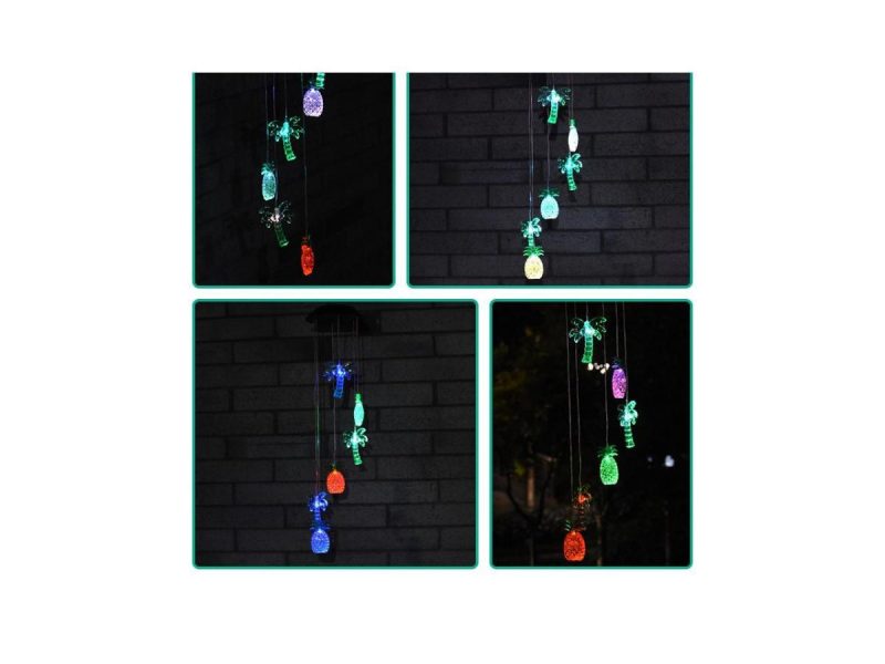 Holiday / String Lights |  Changing Color Solar Powered Waterproof Solar Wind Chime Wind Moblie Led Light, Spiral Spinner Windchime Portable Outdoor Chime For Patio, Deck, Yard, Garden, Home- Pineapple Coconuts Decor ESTONE