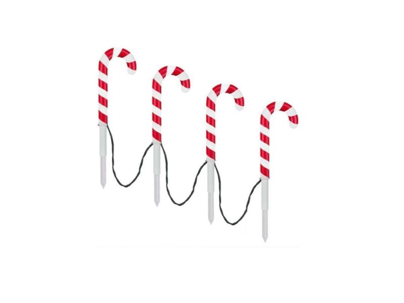 Holiday / String Lights |  Gemmy Lightshow 4-Marker White Candy Cane Christmas Pathway Markers Decor GEMMY INDUSTRIES CORP