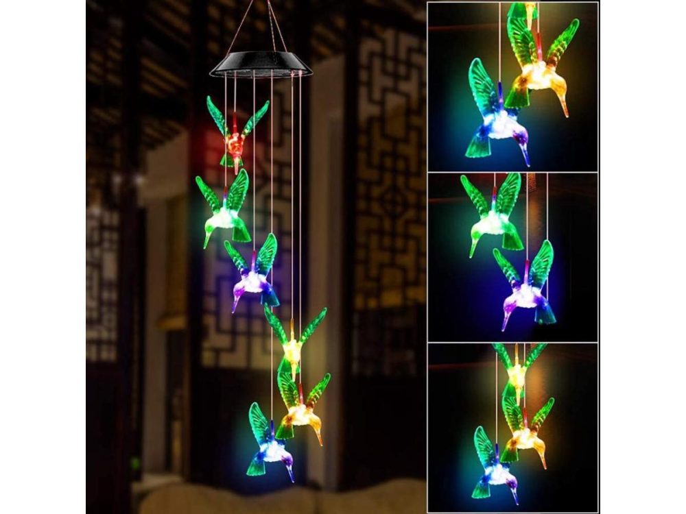 Holiday / String Lights |  Led Solar Hummingbird Wind Chime, Changing Color Waterproof Wind Chimes For Home Party Night Garden Decoration (Six Hummingbirds) Decor ESTONE