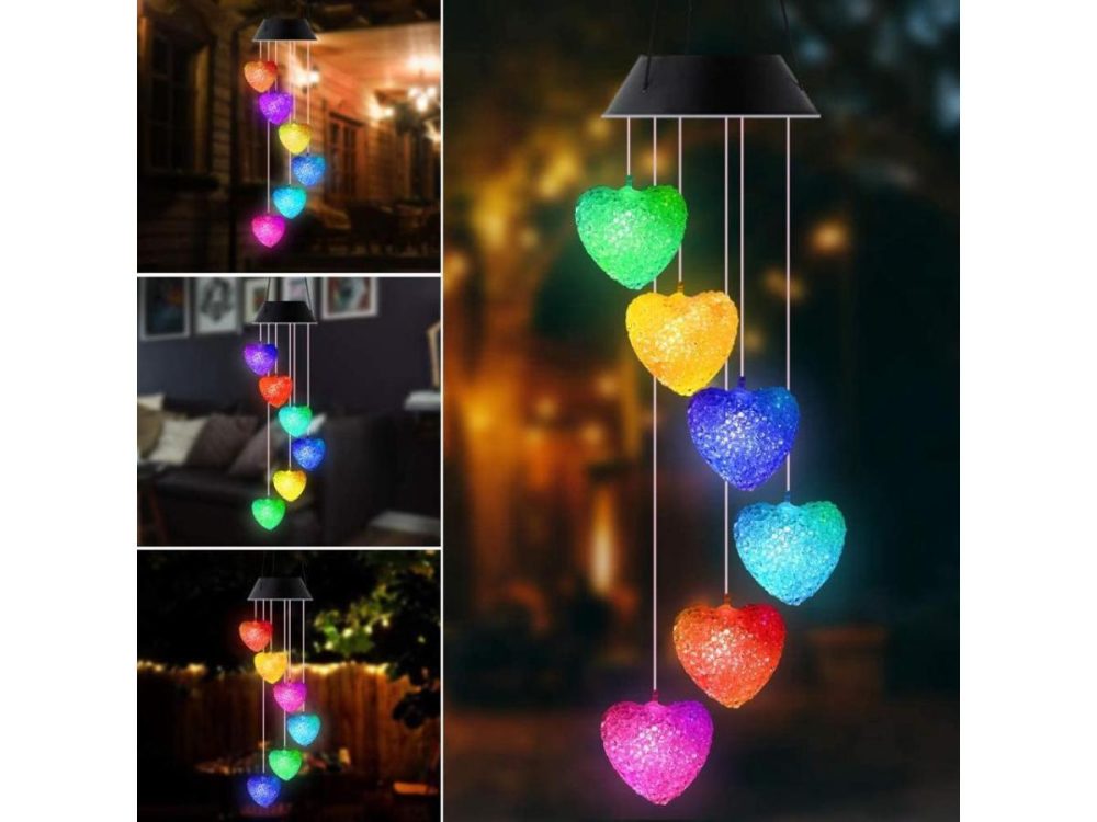 Holiday / String Lights |  Led Solar Hummingbird Wind Chime,Six Loves Changing Color Waterproof Wind Chimes For Home Party Night Garden Decoration (Six Loves) Decor ESTONE