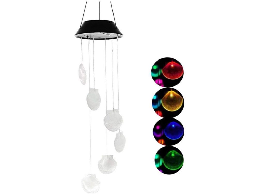 Holiday / String Lights |  Led Solar Hummingbird Wind Chime,Six Seashells Changing Color Waterproof Wind Chimes For Home Party Night Garden Decoration (Six Seashells) Decor ESTONE