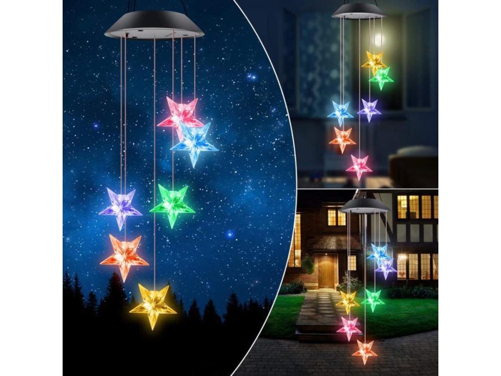 Holiday / String Lights |  Led Solar Hummingbird Wind Chime,Six Stars Changing Color Waterproof Wind Chimes For Home Party Night Garden Decoration (Six Stars) Decor ESTONE