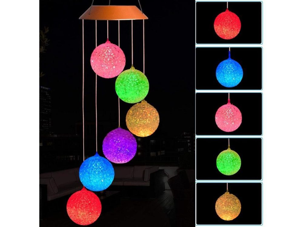 Holiday / String Lights |  Solar Ball Wind Chime Color Changing Solar Mobile, Six Ball Wind Chime Outdoor Best Gifts For Mom Mother’s Day, Mobile Hanging Patio Light Decor Holiday / String Lights