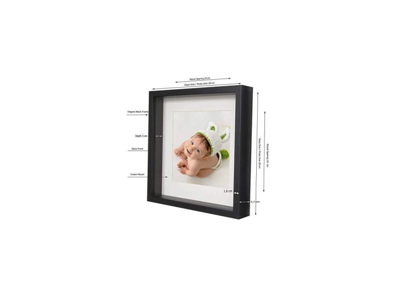 Home Accents |  11X11 (28 X 28 X 4.7 Cm) Black Shadow Box 3D Square Picture Frame With Mat For 8X8 Inch Photo, Glass Front Decor Home Accents