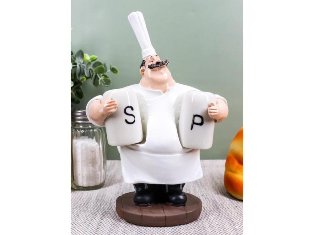 Home Accents |  Big Chef Mario With Tall Hat Salt And Pepper Shakers Holder Figurine 6.25″H Decor Ebros Gift