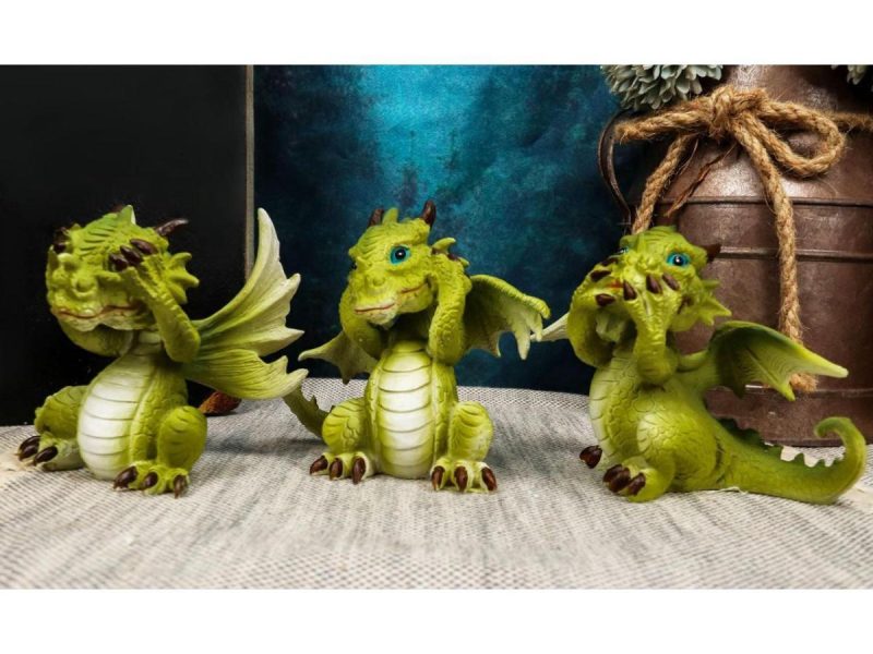 Home Accents |  Ebros 3 Wise Dragon Set See Hear Speak No Evil Whimsical Green Dragons Mini Figurines Decor Ebros Gift