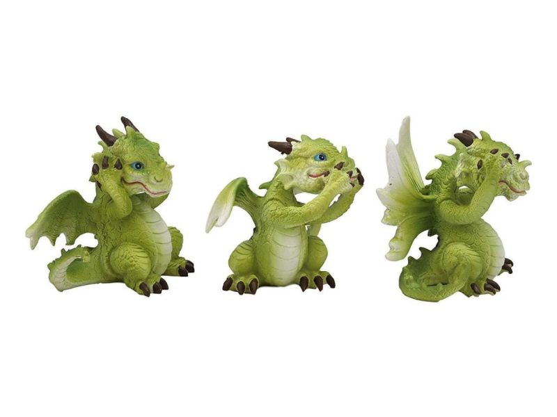 Home Accents |  Ebros 3 Wise Dragon Set See Hear Speak No Evil Whimsical Green Dragons Mini Figurines Decor Ebros Gift