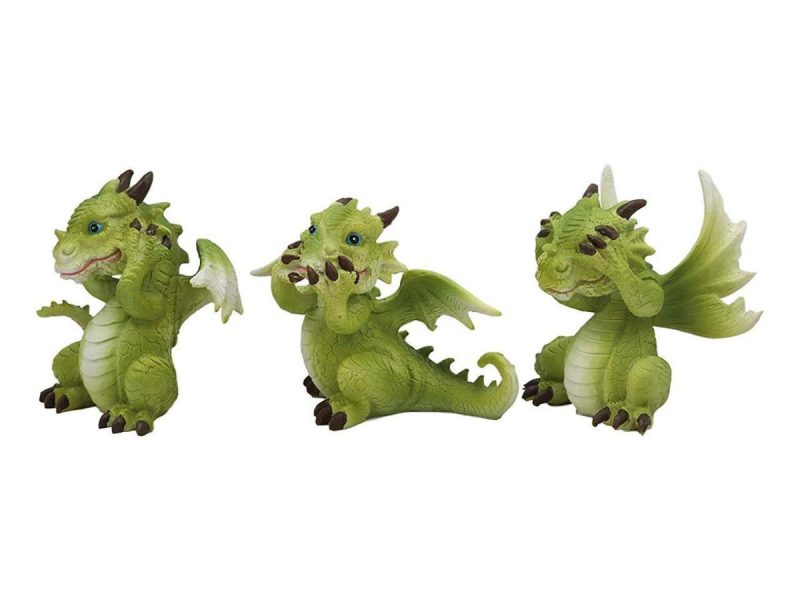 Home Accents |  Ebros 3 Wise Dragon Set See Hear Speak No Evil Whimsical Green Dragons Mini Figurines Decor Ebros Gift