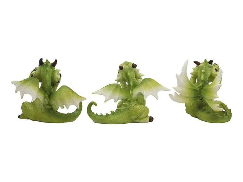 Home Accents |  Ebros 3 Wise Dragon Set See Hear Speak No Evil Whimsical Green Dragons Mini Figurines Decor Ebros Gift