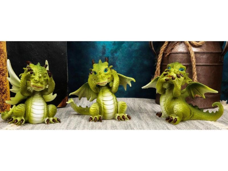 Home Accents |  Ebros 3 Wise Dragon Set See Hear Speak No Evil Whimsical Green Dragons Mini Figurines Decor Ebros Gift