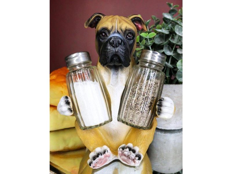 Home Accents |  Ebros Fawn Boxer Puppy Dog Hugging Glass Salt Pepper Shakers Holder 6.25″High Decor Ebros Gift